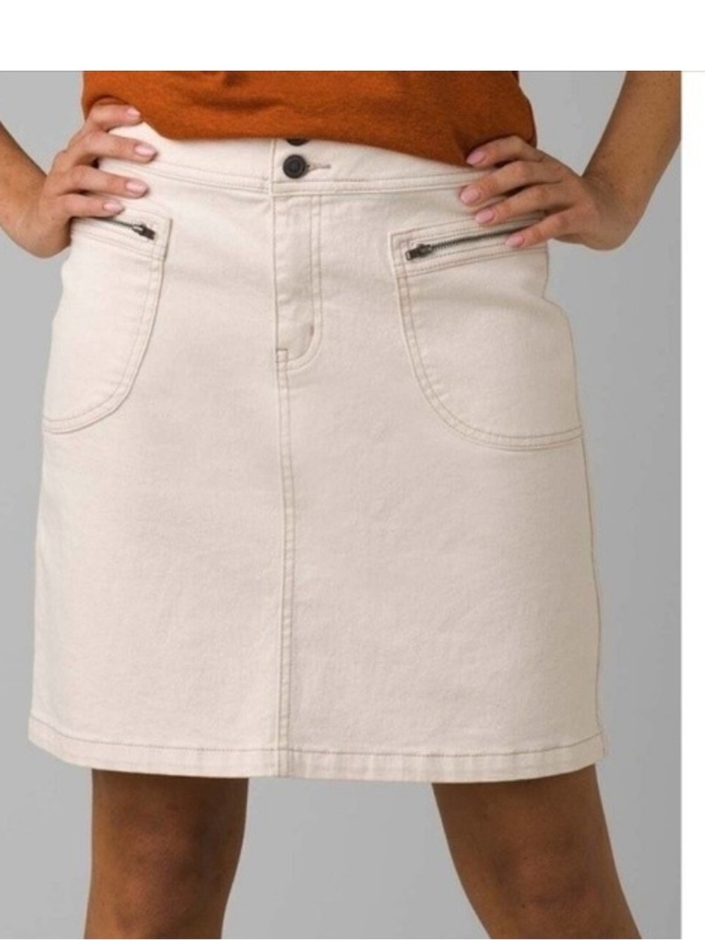Prana Broadway Knee Length Cream Cotton Straight Skirt, size 8